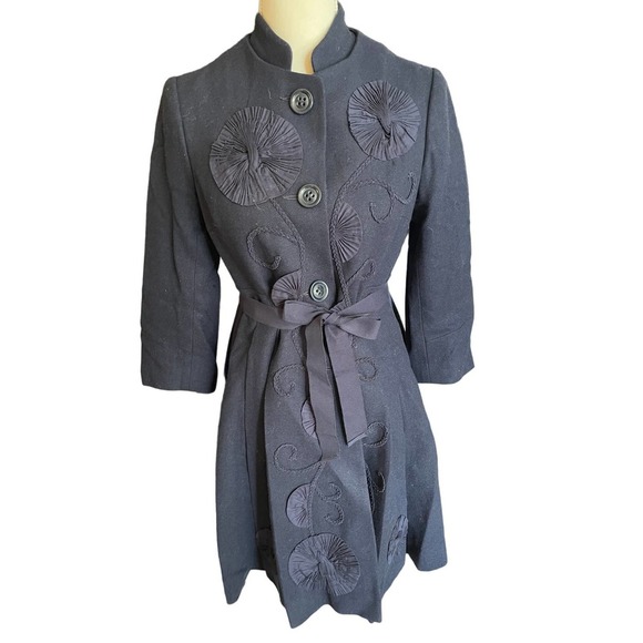Anthropologie Elevenses Womens Button-Up Trench Coat Tie-Waist Size 2 Blue - Picture 2 of 8